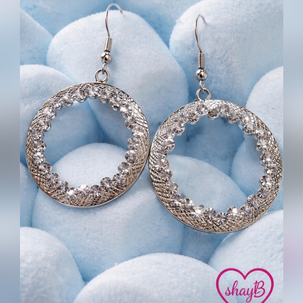 Silver Bling Crystal Hoop Earrings